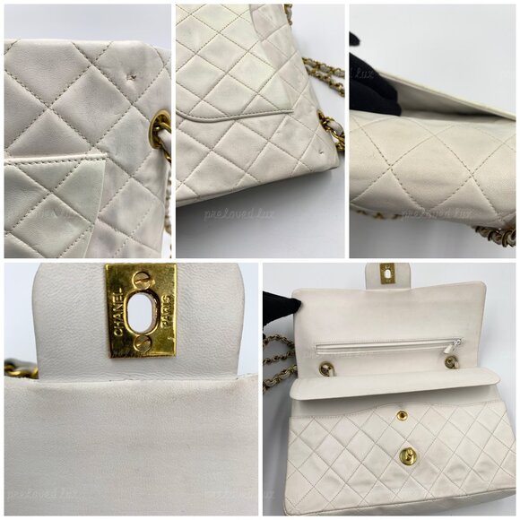 Authentic CHANEL Medium Classic Double Flap Bag White with Gold Hardware - Picture 7 of 12